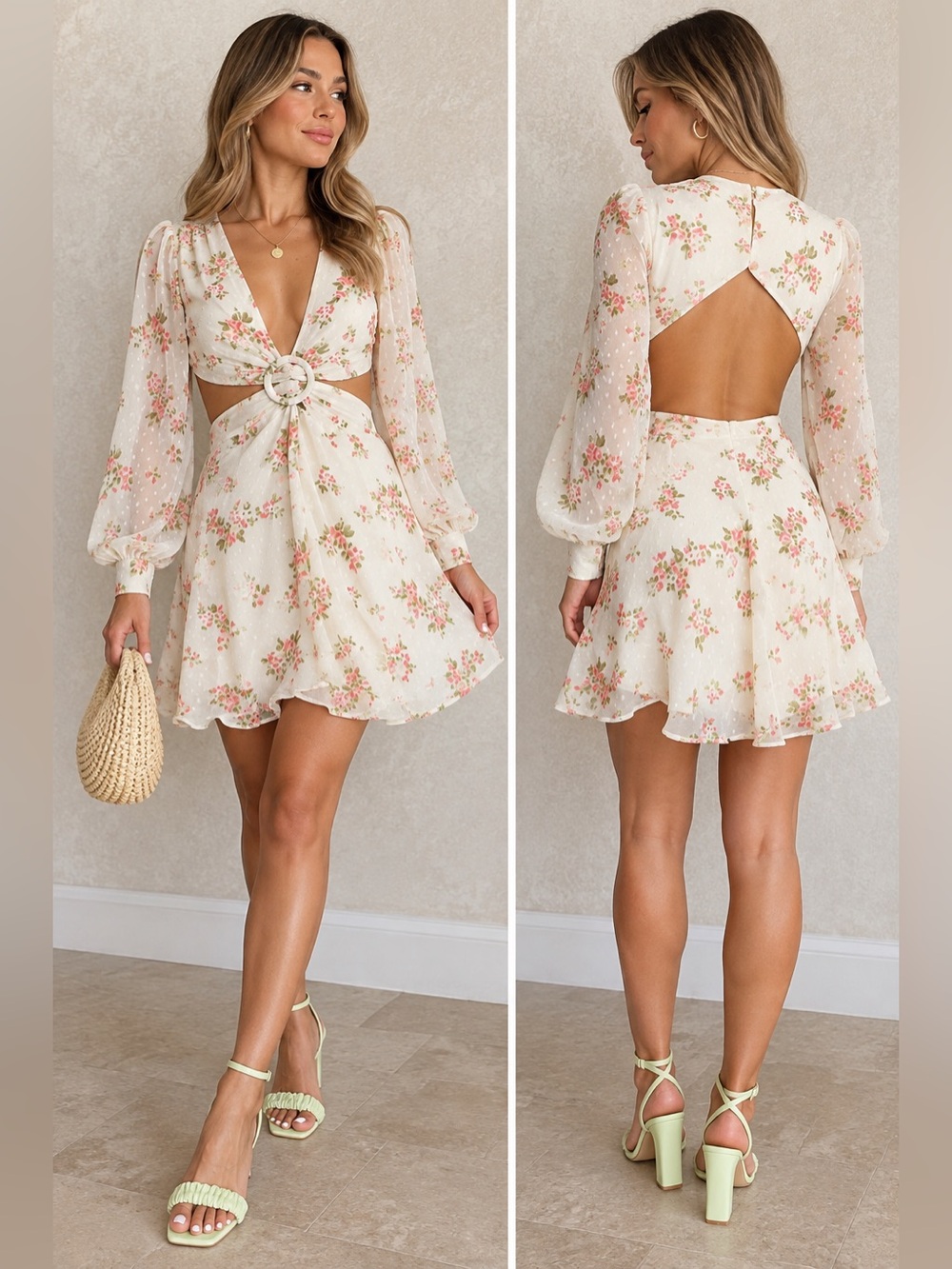 ASOS DESIGN Ditsy Floral Ring Cutout Open Back Mini Dress NWT Size 2